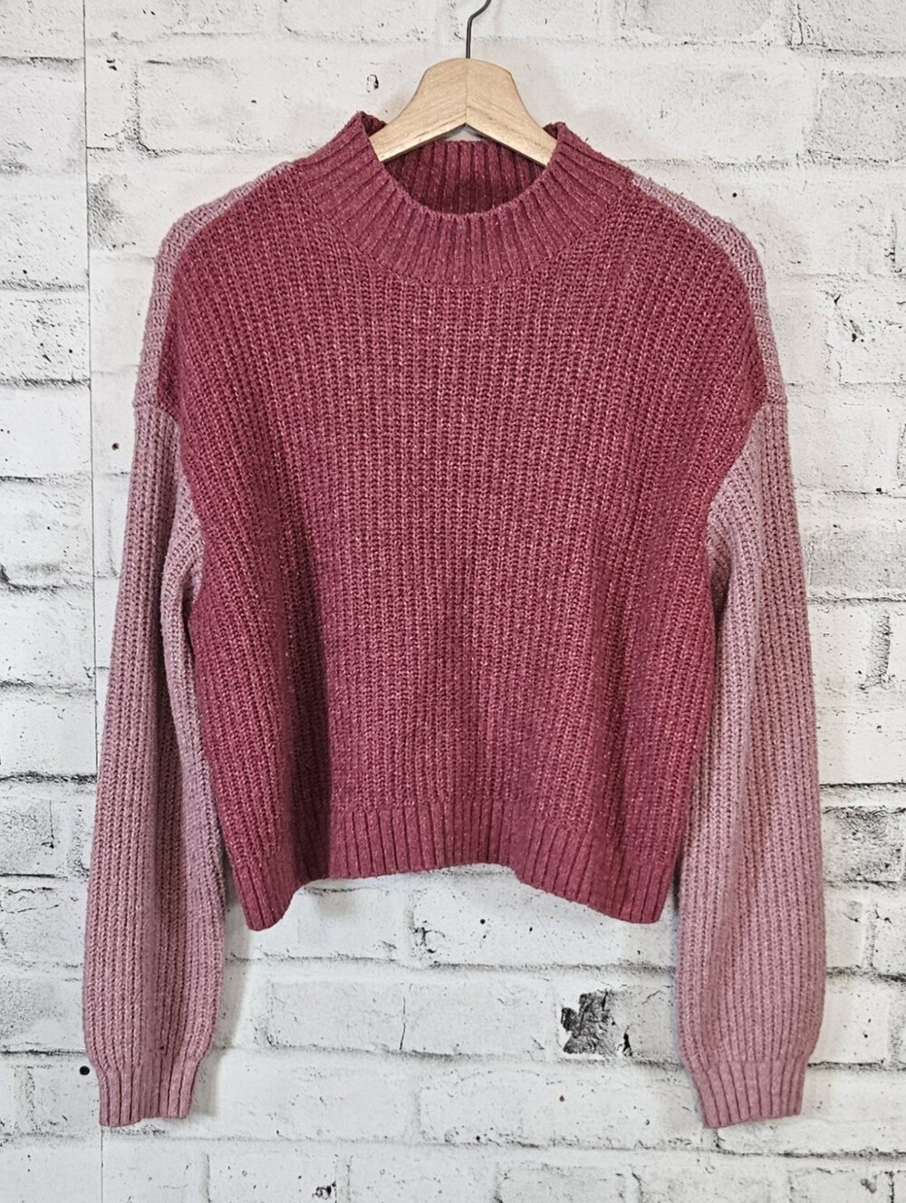 Vans Women's Colorblock Chunky Knit Mock Neck Sweater Pink Size M